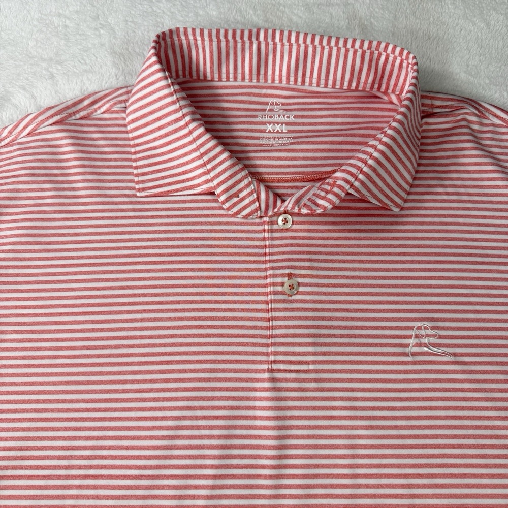 Rhoback Polo Shirt Mens 2XL Red White Ivy Stripe Performance Patriotic Golf